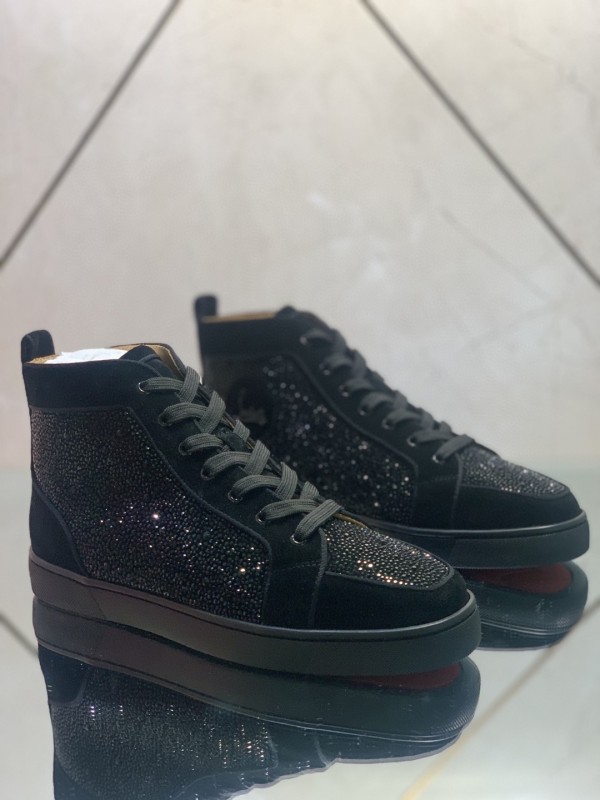 Christian Louboutin men's shoes luxury brand red sole design Louis Junior high-top rhinestones Flat with Original Box CL sneakers