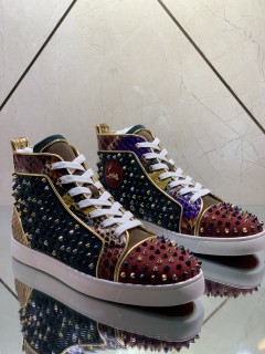 Christian Louboutin men's shoes luxury brand red sole design Louis Junior high-top flat-bottom real snake leather strap Original Box CL sneakers