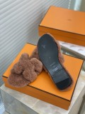 Hermes Lady H Teddy Hair Slippers with original Box