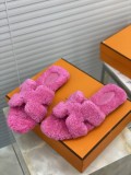 Hermes Lady H Teddy Hair Slippers with original Box