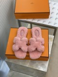 Hermes Lady H Teddy Hair Slippers with original Box