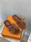 Hermes Lady H Teddy Hair Slippers with original Box