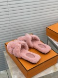 Hermes Lady H Teddy Hair Slippers with original Box