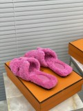 Hermes Lady H Teddy Hair Slippers with original Box