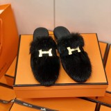 Hermes women's mink fur series sandals slippers with original original Box