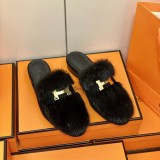 Hermes women's mink hair half slippers with original Box