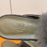 Hermes women's mink hair half slippers with original Box