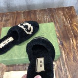 Gucci Women's Plush Slippers Limited Edition Lamb Wool Home Slippers with Original Box