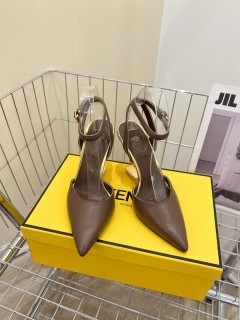 Fendi imported calfskin crystal heel sandals with original box