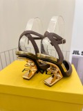 Fendi imported calfskin crystal heel sandals with original box