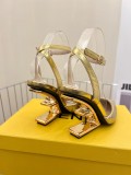 Fendi imported calfskin crystal heel sandals with original box