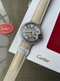 Cartier Blue Balloon Watch Luxury Collection With Swarovski Crystal Diamond Dial Crocodile Pattern Leather Strap With Original Box