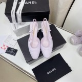 Chanel classic thick heel square head color matching all-match high-heeled back empty women's sandals with original box