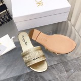 Dior Women's Early Spring New Jacquard Embroidered Diamond Slippers with Original Box