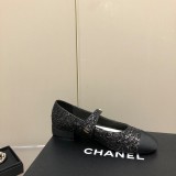 Chanel 2022 early autumn new retro Mary Jane shoes upper with special shiny fabric stitching design with original original box