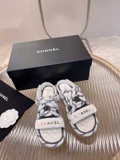 Chanel Spring/Summer New Hemp Rope Woven Velcro Sandals With Original Box