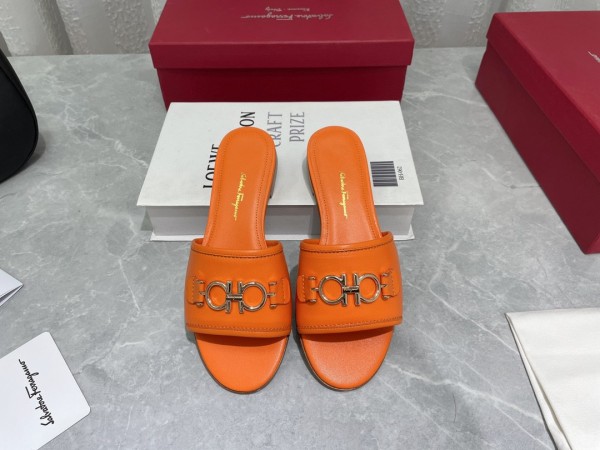 Ferragamo Niche Round Toe Flat Buckle Colorful Slippers With Original Box