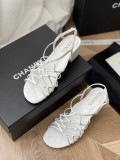 Chanel Early Spring New Braided Leather Chunky Heel Sandals with Original Box