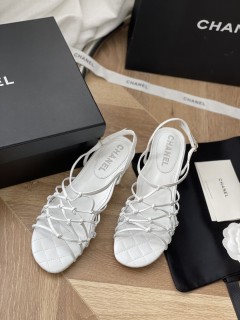 Chanel Early Spring New Braided Leather Chunky Heel Sandals with Original Box