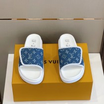 Louis Vuitton 2022 Men's Embossed Calfskin Basketball Style Velcro Latest Sandals with Original Box