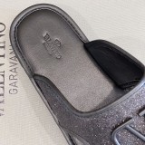 Valentino Men's Latest Leather Metal Gree Breathable Versatile Slippers With Original Box