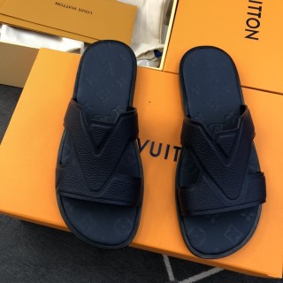 Louis Vuitton Men's Thick Leather Outsole Slippers with Original Box