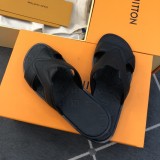 Louis Vuitton Men's Thick Leather Outsole Slippers with Original Box