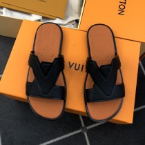 Louis Vuitton Men's Thick Leather Outsole Slippers with Original Box