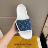 Louis Vuitton 2022 Men's Embossed Calfskin Basketball Style Velcro Latest Sandals with Original Box