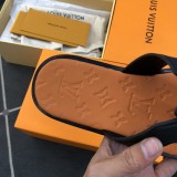 Louis Vuitton Men's Thick Leather Outsole Slippers with Original Box