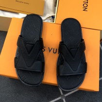 Louis Vuitton Men's Thick Leather Outsole Slippers with Original Box