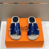 Hermes 2022 Men's Calfskin Straw Slippers Genuine Leather Outsole with Original Box