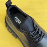 Fendi black men's imported leather lace-up casual shoes with original box