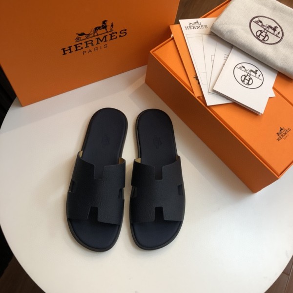 Hermes Slippers Men's Summer Fashion Outer Wear 2022 New Leather Slippers Flat Bottom Slippers With Original Box