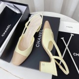 Chanel Ladies Spring/Summer Chunky Heel Classic Side Air Sandals with Original Box