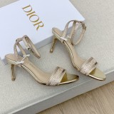 Dior 2022 spring and summer latest rhinestone round head high-heeled electro-embroidered color-blocking sandals with original box