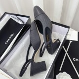 Chanel Ladies Spring/Summer Chunky Heel Classic Side Air Sandals with Original Box