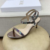 Dior 2022 spring and summer latest rhinestone round head high-heeled electro-embroidered color-blocking sandals with original box