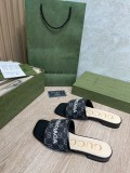 Gucci 2022 Ladies Spring/Summer Joint Classic GG Embroidered Jacquard Canvas Sandals and Slippers with Original Box