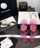 Chanel 2022 Classic Camellia Jelly Clip-On Beach Slippers with Original Box