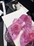 Chanel 2022 Classic Camellia Jelly Clip-On Beach Slippers with Original Box