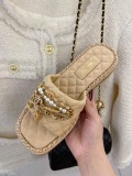 Chanel 2022 spring and summer new products pendant pearl chain slippers with original box