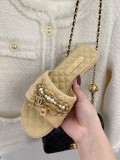 Chanel 2022 spring and summer new products pendant pearl chain slippers with original box