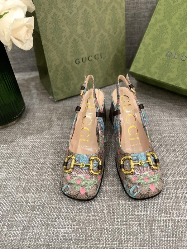 Gucci 2022 early spring new thick heel horsebit round toe shoelace original box