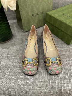 Gucci 2022 early spring new thick heel horsebit round toe shoelace original box