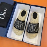 Dior Men's Printed Straw Leather Outsole Slippers With Original Box