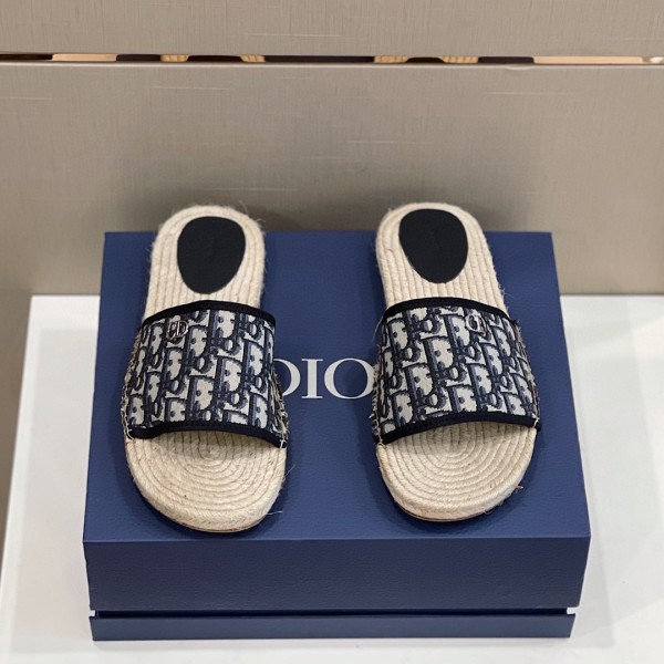 Dior Men's Printed Straw Leather Outsole Slippers With Original Box