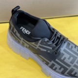 Fendi Men's Round Toe Black Pebbled Calfskin Lace-Up Sneakers With Original Box