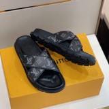 Louis Vuitton 2022 Men's Summer Presbyopia Flip-flops Cross One-word Sandals With Original Box