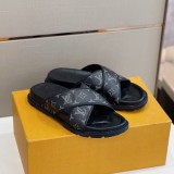 Louis Vuitton 2022 Men's Summer Presbyopia Flip-flops Cross One-word Sandals With Original Box